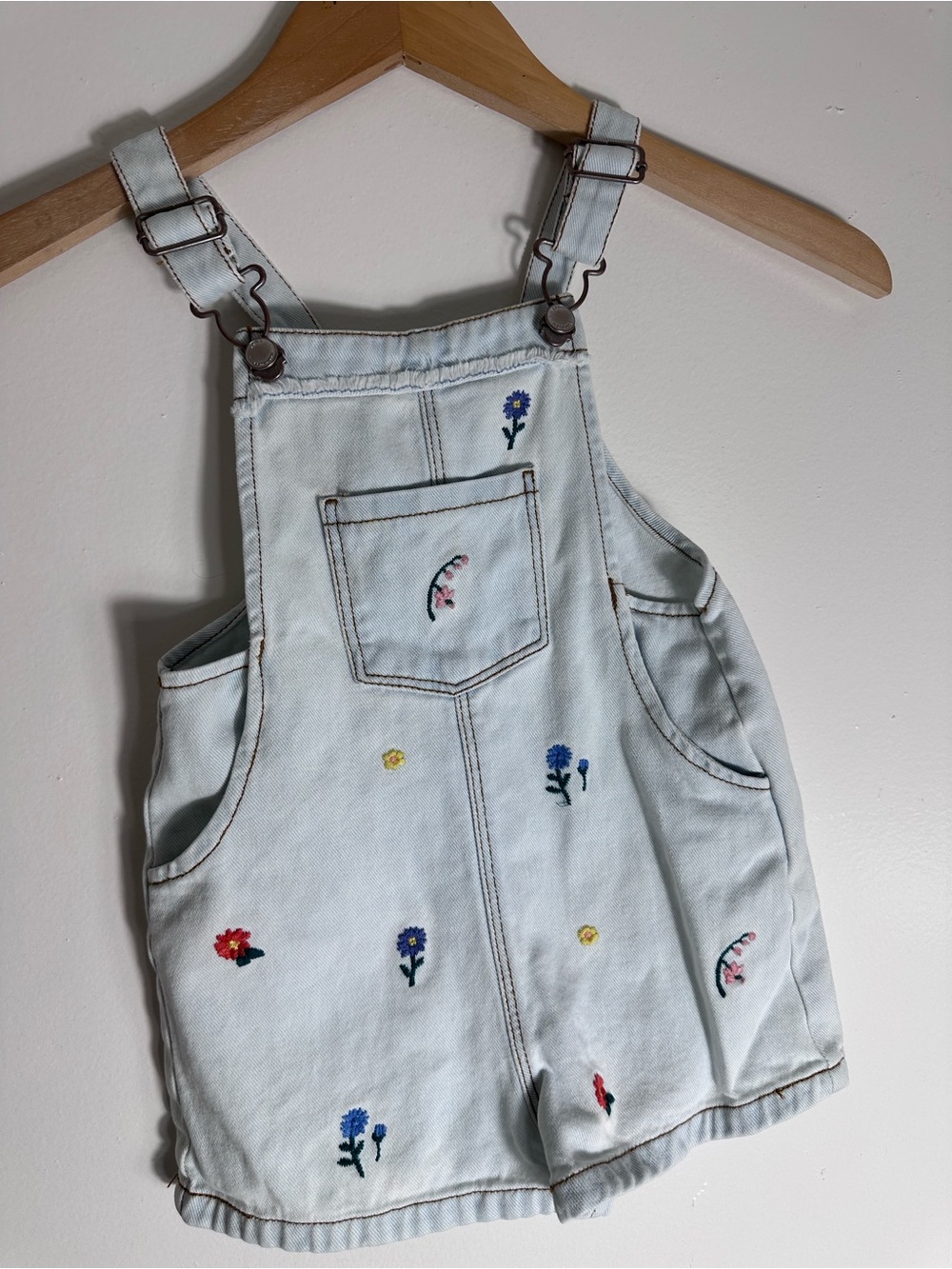 Zara Light Blue Embroidered Denim Overall Shorts